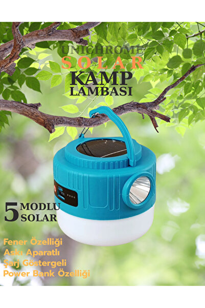 Unichrome Kamp Lambası Solar Şarjlı El Feneri USB Type-C Şarj Çıkışlı Power B...
