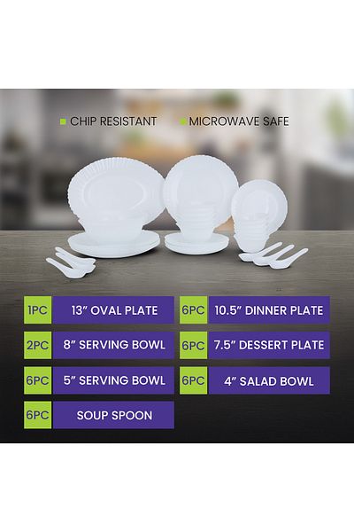 ROYALFORD 33pcs Opalware Dinner Set Rf12466 Dishwasher-safe And Microwave Safe Chip-resistant
