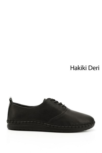 GÖNDERİ(R) Women's / Girls' Black Lace-Up Genuine Leather Comfort Shoes