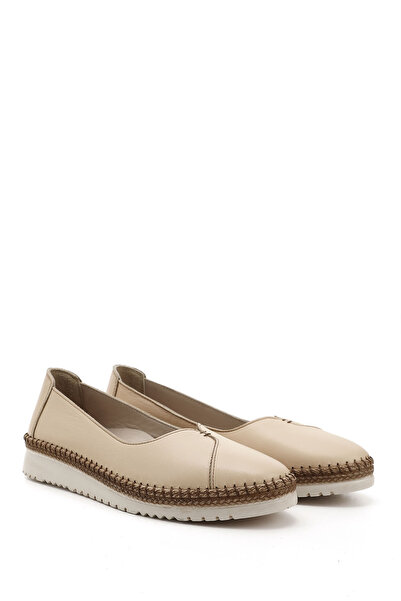 GÖNDERİ(R) BEIGE Gön Genuine Leather Round Toe Women's Casual Shoes 42138