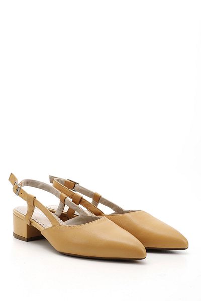 GÖNDERİ(R) Women's Mustard Thick Heeled Open Back Genuine Leather Shoes
