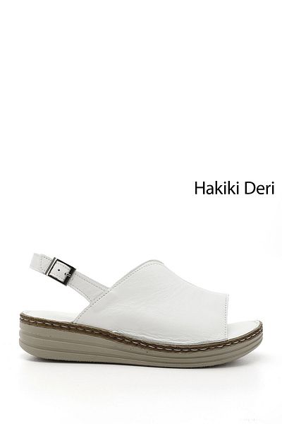 GÖNDERİ(R) Sandale confortabile din piele naturală cu toc cu pană alb pentru femei/fete