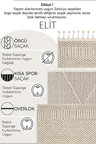 Cool Halı Elit 14 Bej Salon Halısı Bukle Iskandinav Halı Yolluk Etnik Mutfak Halısı Dekoratif Koridor Halısı