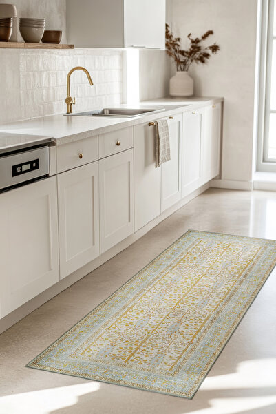 Cool Halı Private Sarı Yıkanabilir Mutfak Halısı Yolluk Leke Tutmayan Tezgah Önü Mutfak Paspası Mutfak Kilimi