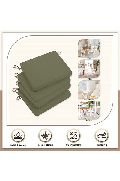 Evim Canvas 2-Piece Khaki Liquid Proof Stain Resistant Zippered Lace Chair Cushion 40 X 40 cm