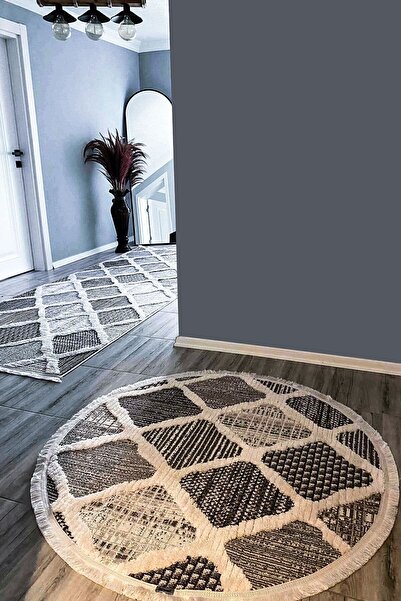Cool Halı Sakura 2202 Gri Hav Toz Vermez Etnik Desenli Modern Dokuma Yuvarlak...