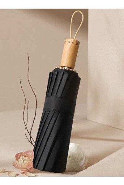 HALAMODO Ladies 16 Ribs Retro UPF50+ UV Protection Wind Resistant Travel Umbrella Black/Blue