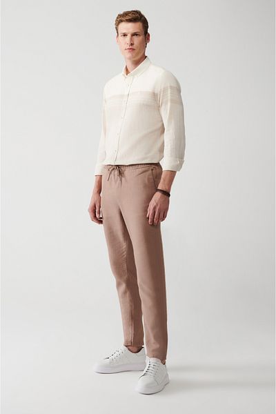Avva Pantaloni pentru bărbați din nurcă, cu buzunare laterale, cu talie elastică, 100% bumbac, in, texturați E 003052