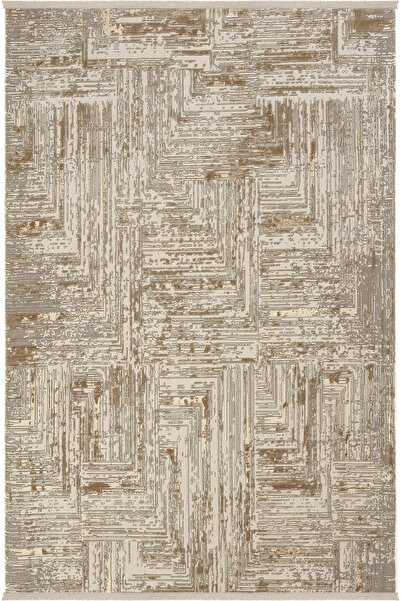 Venedik Krem Vizon Halı Soyut Geometrik Desenli Makine Dokuması Modern Oturma Odası Salon Halısı