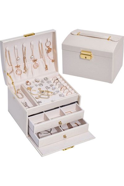 HALAMODO Double Layered Jewellery Box White
