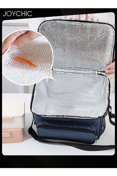HALAMODO Solid Pattern Large Capacity Food Insulation Bag Antifouling Reusable Lunch Bag with Handle Strap