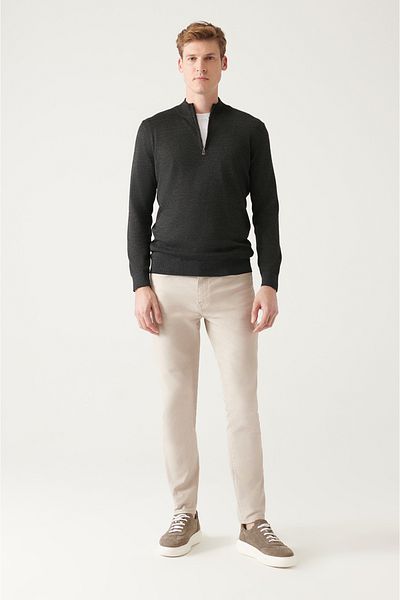 Avva Men's Beige 5-Pocket Flexible Canvas Trousers B 003001