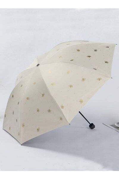 HALAMODO Compact Folding 8 Ribs Sun and Rain Proof Travel Outdoor Umbrella Beige