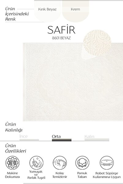 Cool Halı Safir 8601 Beyaz Halı Yolluk Oturma Odası Salon Halısı Antre Hol Koridor Halısı Yatak Odası Halısı