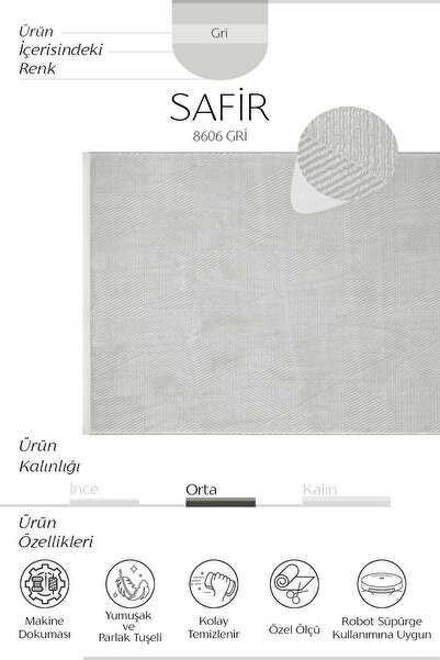 Cool Halı Safir 8606 Gri Halı Yolluk Oturma Odası Salon Halısı Kesme Antre Koridor Halısı Yatak Odası Halısı