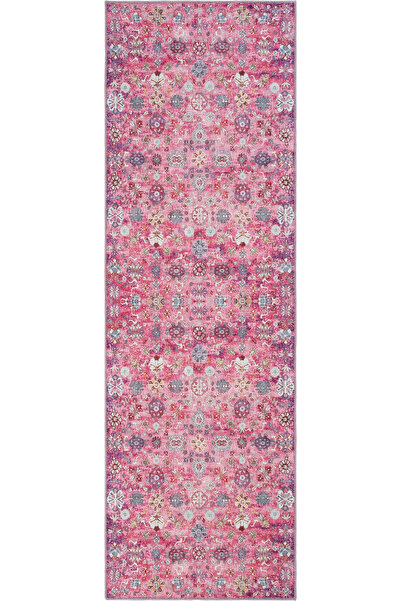 Cool Halı Private Fuşya Yolluk Eskitme Otantik Desen Hol Koridor Halısı Yıkanabilir Vintage Şönil Yolluk Halı