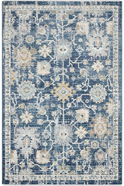 Cool Halı Zaraf Navy Blue Ethnic Bohemian Carpet – Thin Summer Vintage Woven Rug for Living Room & Hall