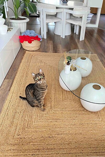 Cool Halı Vime 10 Natural Jüt Halı Yolluk El Dokuma Jüt Kilim Hasır Halı Dekor Otantik Halı Bohem El Halısı