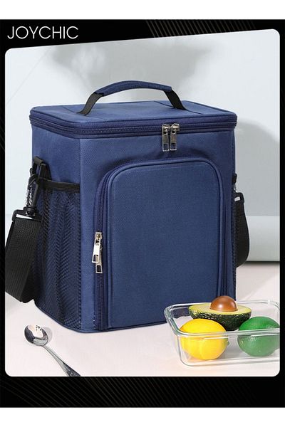 HALAMODO Solid Pattern Large Capacity Food Insulation Bag Antifouling Reusable Lunch Bag with Handle Strap