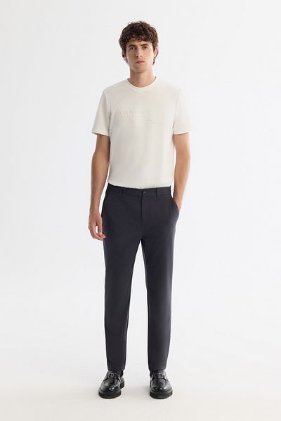 Avva Men's Anthracite Slim Fit Classic Waist Soft Button Chino Trousers B003035
