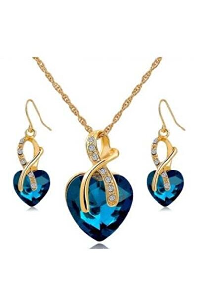 HALAMODO طقم مجوهرات زفاف من 3 قطع، قلادة وأقراط من سبائك الزركون الذهبي على ...