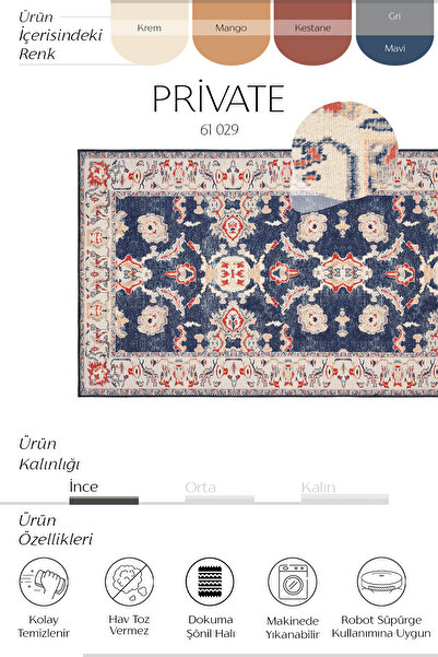 Cool Halı Private Mavi Yıkanabilir Mutfak Halısı Yolluk Leke Tutmayan Tezgah Önü Mutfak Paspası Mutfak Kilimi