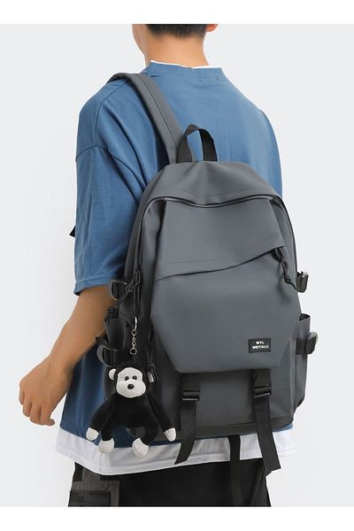 HALAMODO Polyester Water Resistant Flap Closure Backpack Brief Wear-resistant Bookbag Grey For Students