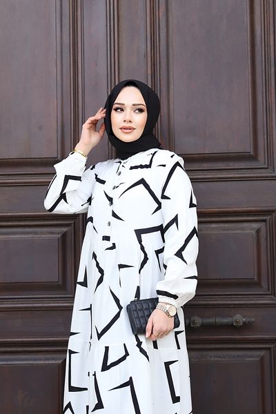 Sfg Life Moda WOMEN'S SUMMER TESETURE FRONT BUTTONED PATTERNED WOVEN VISKOSE STYLISH DRESS