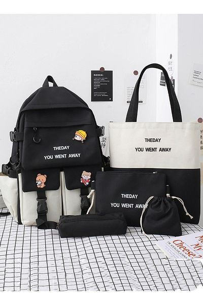 HALAMODO New Style Large Capacity School Backpack Set Waterproof Canvas Bookbag With Pencil Pouch