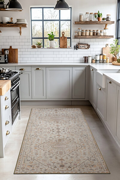 Cool Halı Private Krem Yıkanabilir Mutfak Halısı Yolluk Leke Tutmayan Tezgah ...