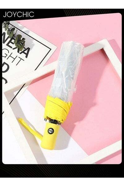 HALAMODO Full Automatic Three Folding Transparent Clear Travel Rain Umbrella for Women Girls Outdoor Yellow