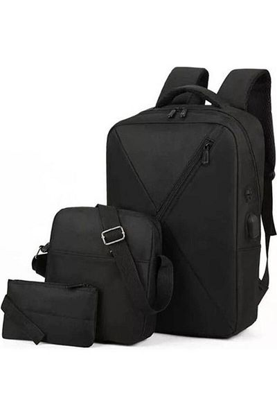 HALAMODO Business Laptop Backpack Travel Rucksack School Bag 3 Pieces Smart Backpack Black