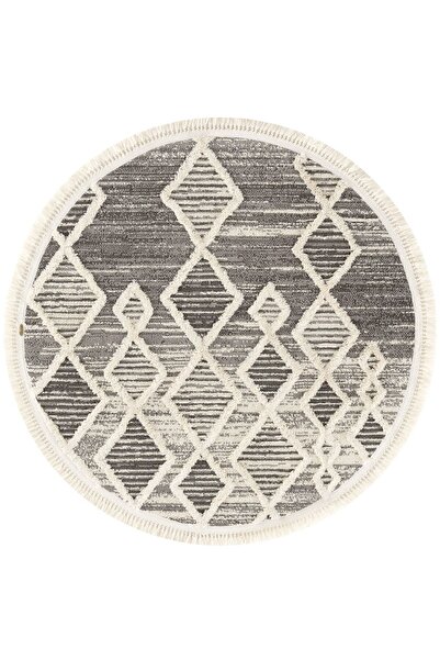 Cool Halı Sakura 2206 Gri Hav Toz Vermez Etnik Desenli Modern Dokuma Yuvarlak...