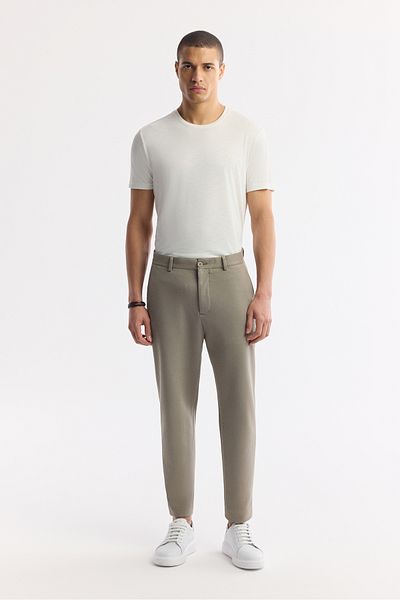 Avva Men's Oil Green Classic Waist Knitted Diagonal Pedasa Carrot Fit Pants A51Y3013