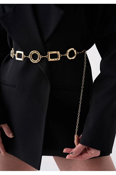 Tina Gold Square-Round Detailed Metal Belt