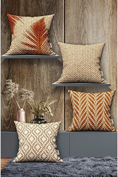 CANİLA Dijital Baskılı Keten Görünümlü Kırlent Kılıfı. Çift Taraflı Gizli Fer...