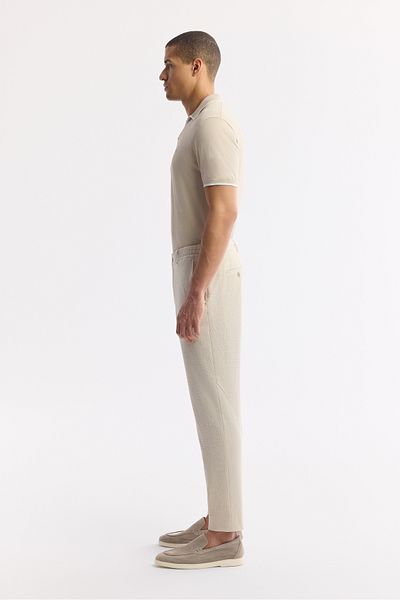 Avva Men's Stone Comfort Slim Fit Textured Bi Stretch Trousers with Side Pockets A51Y3206