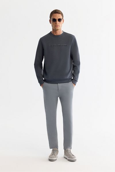 Avva Men's Gray Slim Fit Double Leg Trousers with Elastic Sides and Soft Buttons A42Y3007