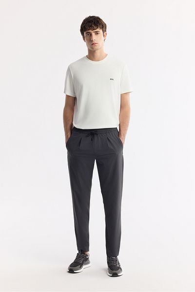 Avva Men's Anthracite Relaxed Fit Elastic Waist Lace up Zipper Pocket Pleated Trousers A51Y3252