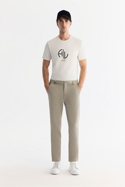 Avva Men's Mink Slim Fit Soft Button Double Leg Trousers with Elastic Sides A42Y3007