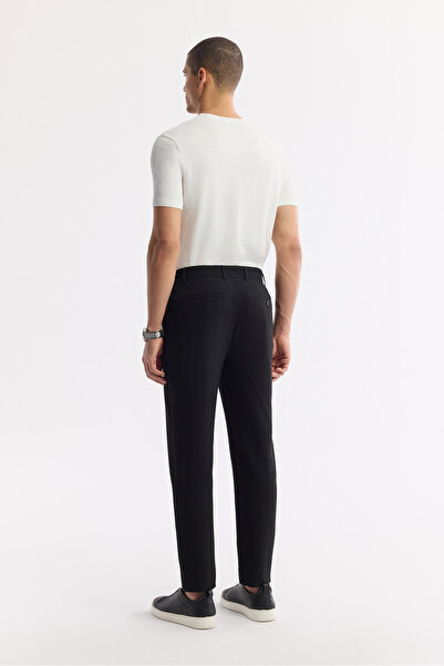 Avva Men's Black Side Pocket Elastic Waist Bi-Stretch Comfort Slim Fit Trousers A51Y3211