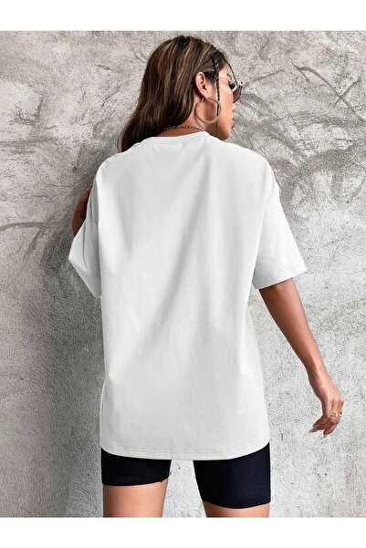 DUBU BUTİK Tricou simplu de bază - mânecă scurtă cu gât supradimensionat alb