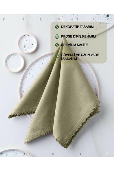 TOSHE 2’li %100 Pamuk Kumaş Peçete Haki 43x43 Cm Mutfak Bezi Sofra Sunum Servis Peçetesi