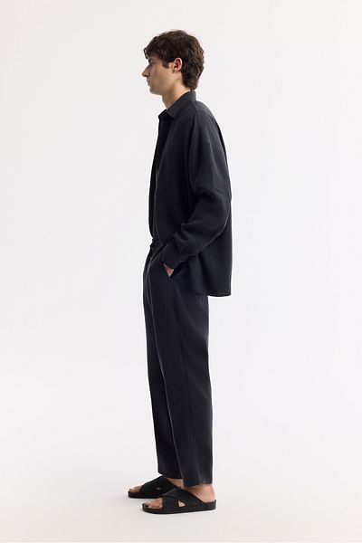 Avva Men's Black Relaxed Fit Elastic Waist Lace-Up Soft Touch Trousers A51Y3031