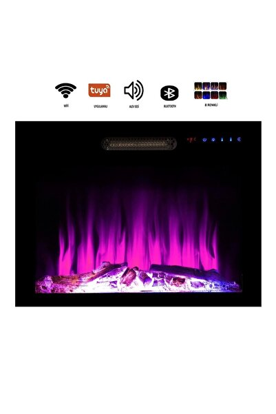 TEKTES Dekoratif 70 Cm 8 Renkli, Alev Sesli, Bluetoothlu, Wifili Elektrikli Şömine Isıtıcı