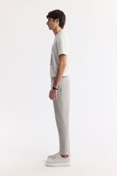 Avva Men's Gray Textured Trousers with Side Pockets and Elastic Waist A51Y3204