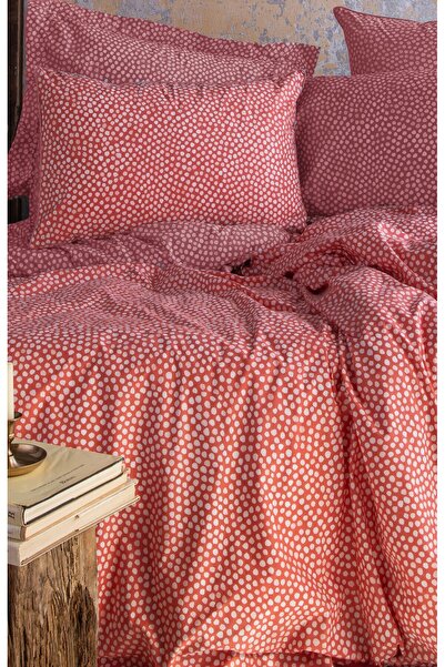 Leruum London Double Duvet Cover Set Orange White Polka Dot Percale Duvet Cov...
