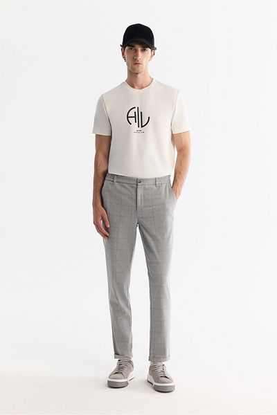 Avva Men's Gray Slim Fit Plaid Double Leg Elastane Jogger Pants with Elastic Sides A42Y3022