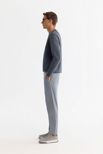 Avva Men's Gray Slim Fit Double Leg Trousers with Elastic Sides and Soft Buttons A42Y3007