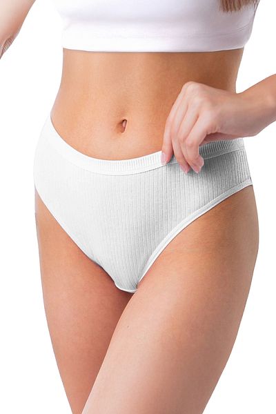 Bravie Women's 5-Piece Organic Cotton Ribbed Bikini Panties Bk2-White